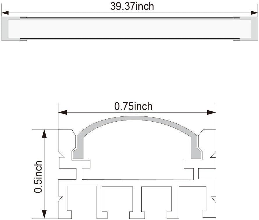 Shallow Flush Mount U-Shape Aluminum Channel for Strip Lights - 3.3ft in Oyster White