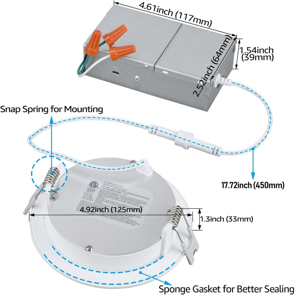 TORCHSTAR 4 Inch Slim LED Recessed Lighting with J-Box