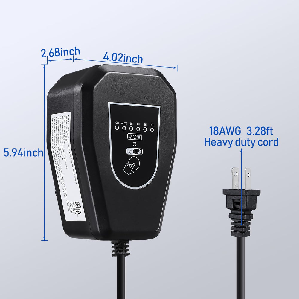 Outdoor Low Voltage Transformer with Timer & Photocell Light Sensor- 12V 60W AC Output