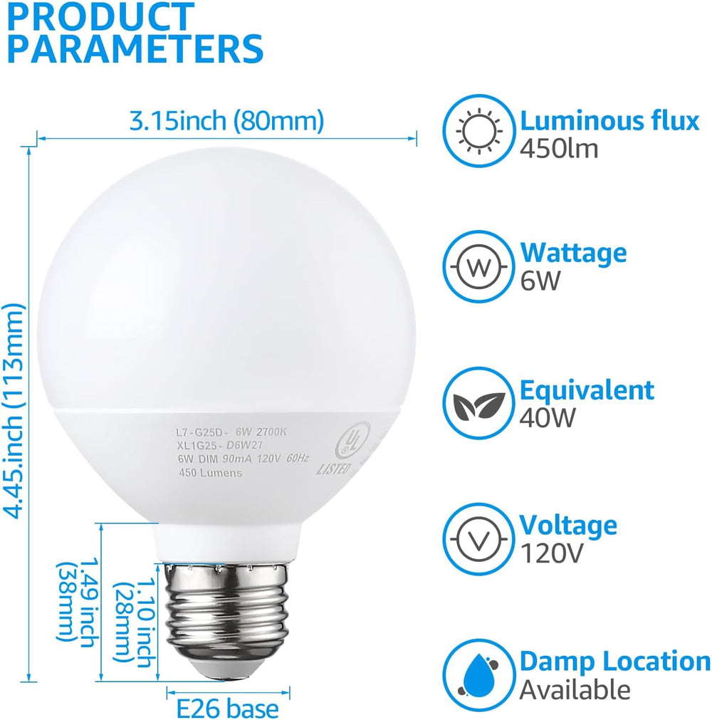 TORCHSTAR G25 LED Vanity Globe Bulb - E26 Base