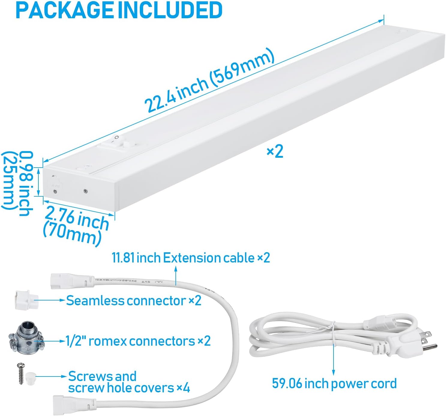 Dimmable Under Counter Lights for Kitchen, Under Cabinet Lighting - 3CCT