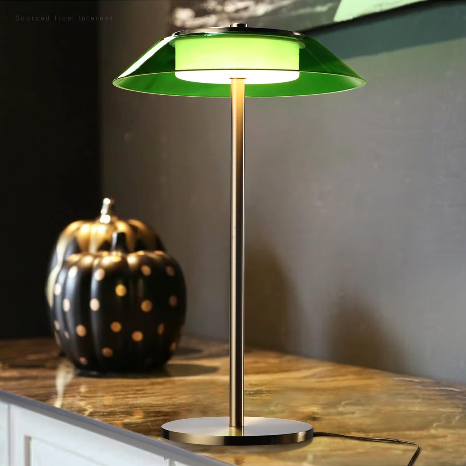 Green Glass LED Desk Lamp, 3-Step Dimmable Desk Lamps with Antique Brass Body