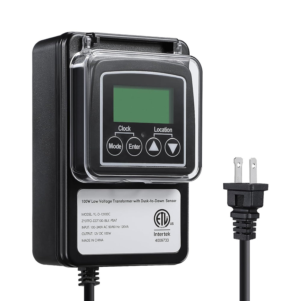 Outdoor Low Voltage Transformer with Timer & Photocell Light Sensor- 12V 100W DC Output