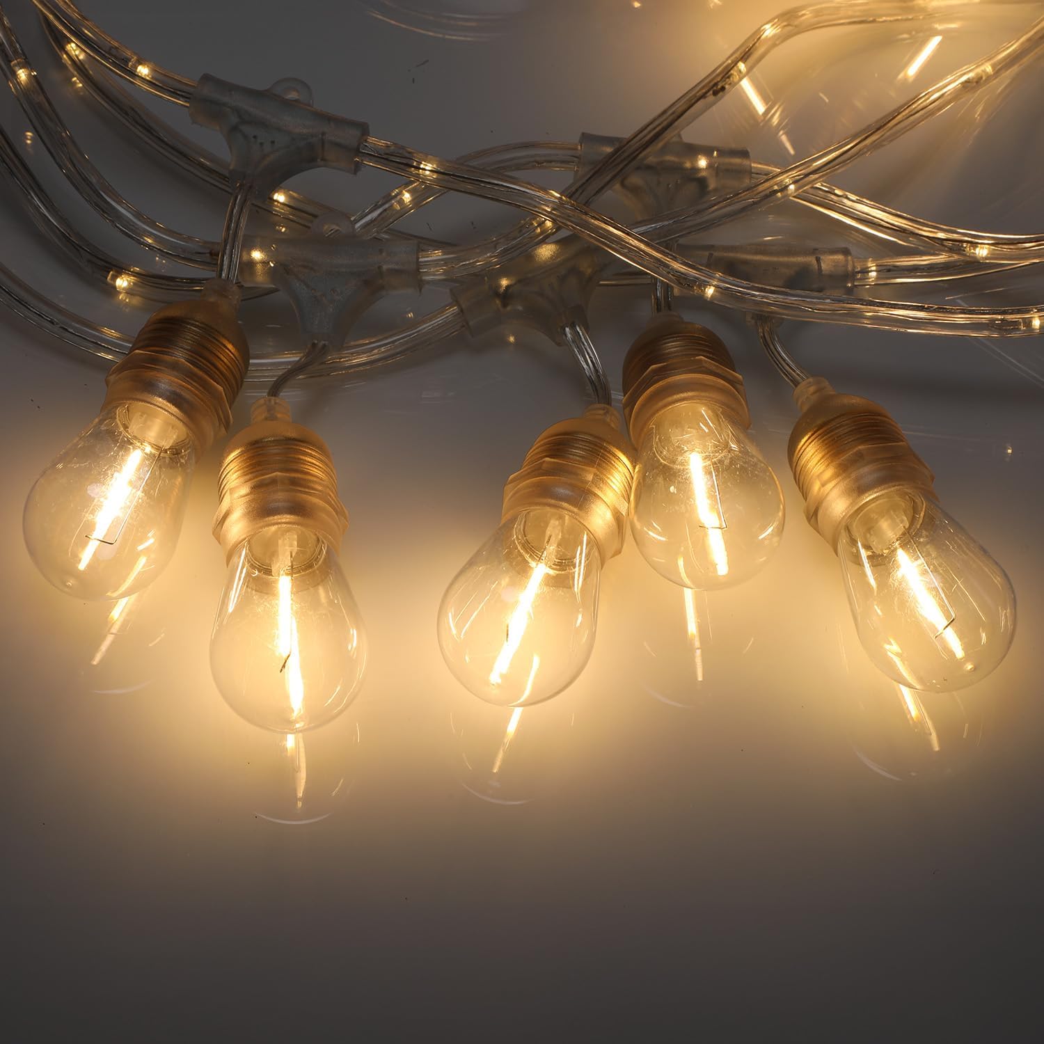 TwinkleTrail 48' LED Outdoor String Lights - Crystal Clear 24 Sockets Bulbs Included
