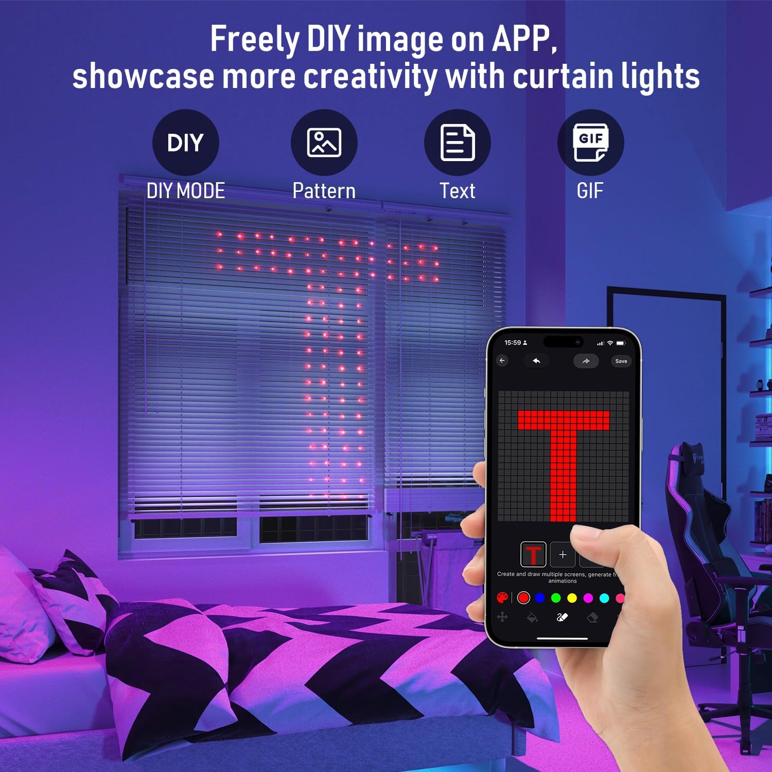 Dynamic DIY Curtain String Lights for Halloween Christmas Outdoor - RGB/Remote Control