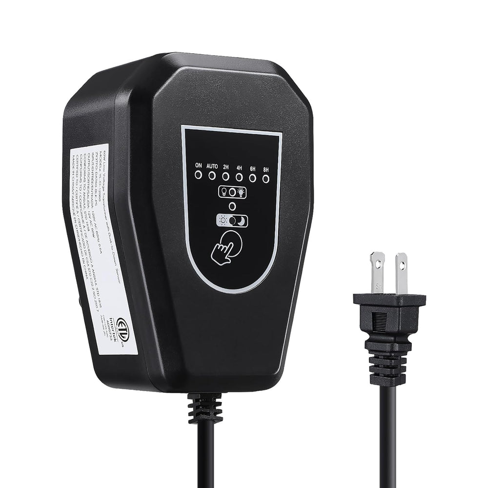 Outdoor Low Voltage Transformer with Timer & Photocell Light Sensor- 12V 60W AC Output