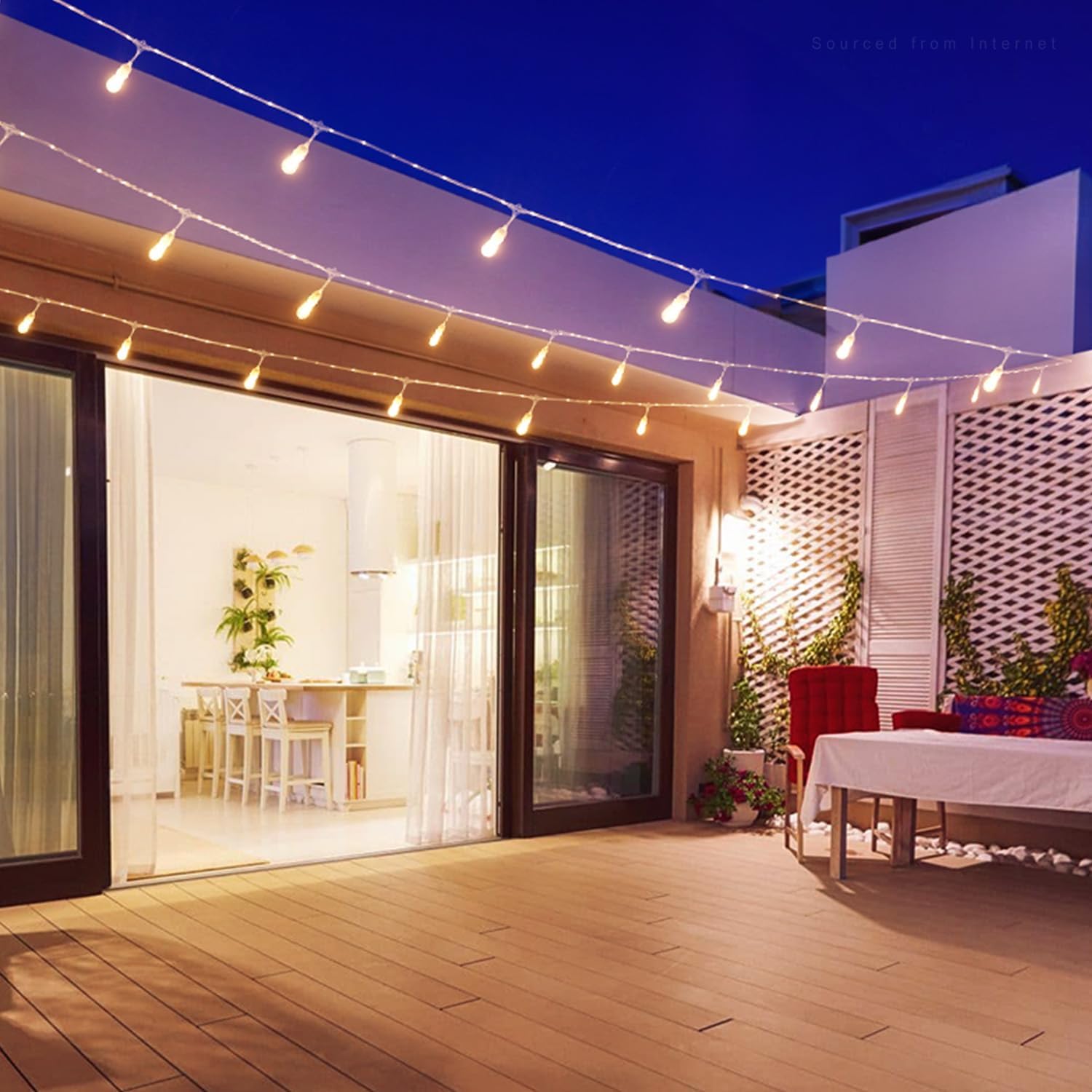 TwinkleTrail 48' LED Outdoor String Lights - Crystal Clear 24 Sockets Bulbs Included
