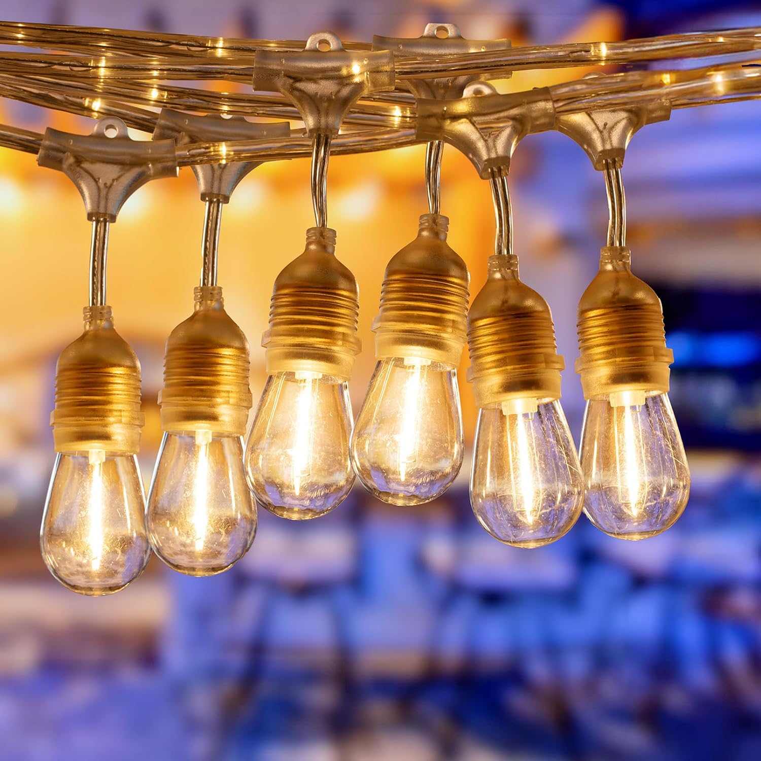 TwinkleTrail 48' LED Outdoor String Lights - Crystal Clear 24 Sockets Bulbs Included