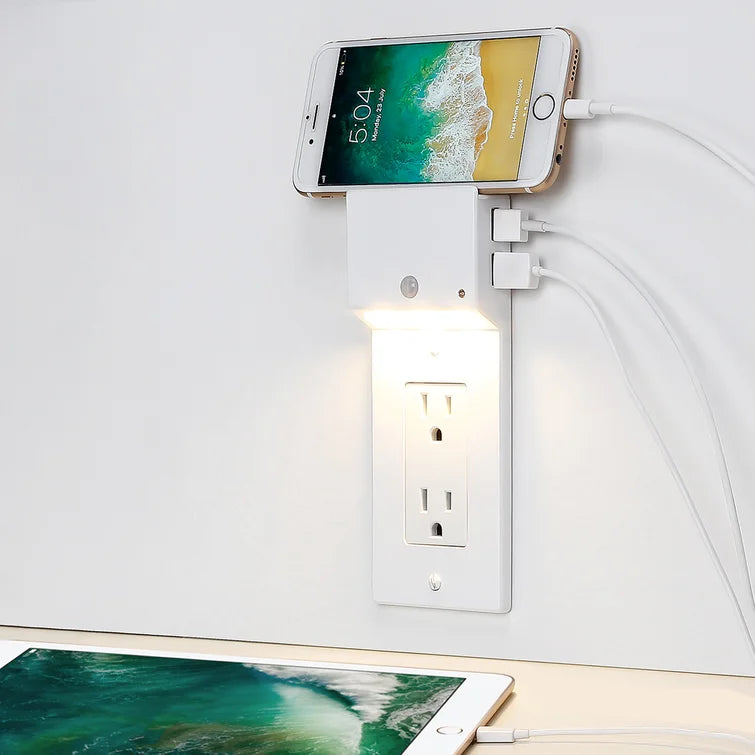 Easy-Install Outlet Phone Mount - 2 USB and Night Lights Included
