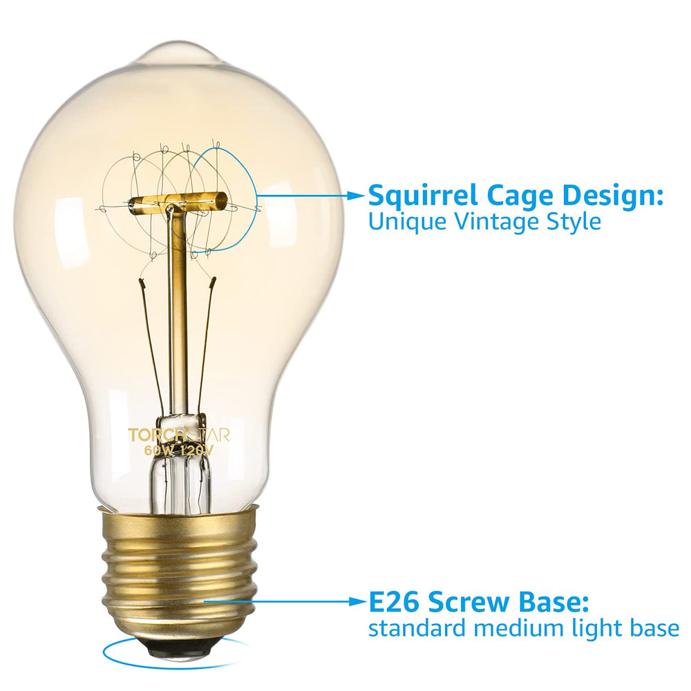 GoldenEra Classic 60W A19 Filament Vintage Bulbs - E26 Base - 2700K Soft White