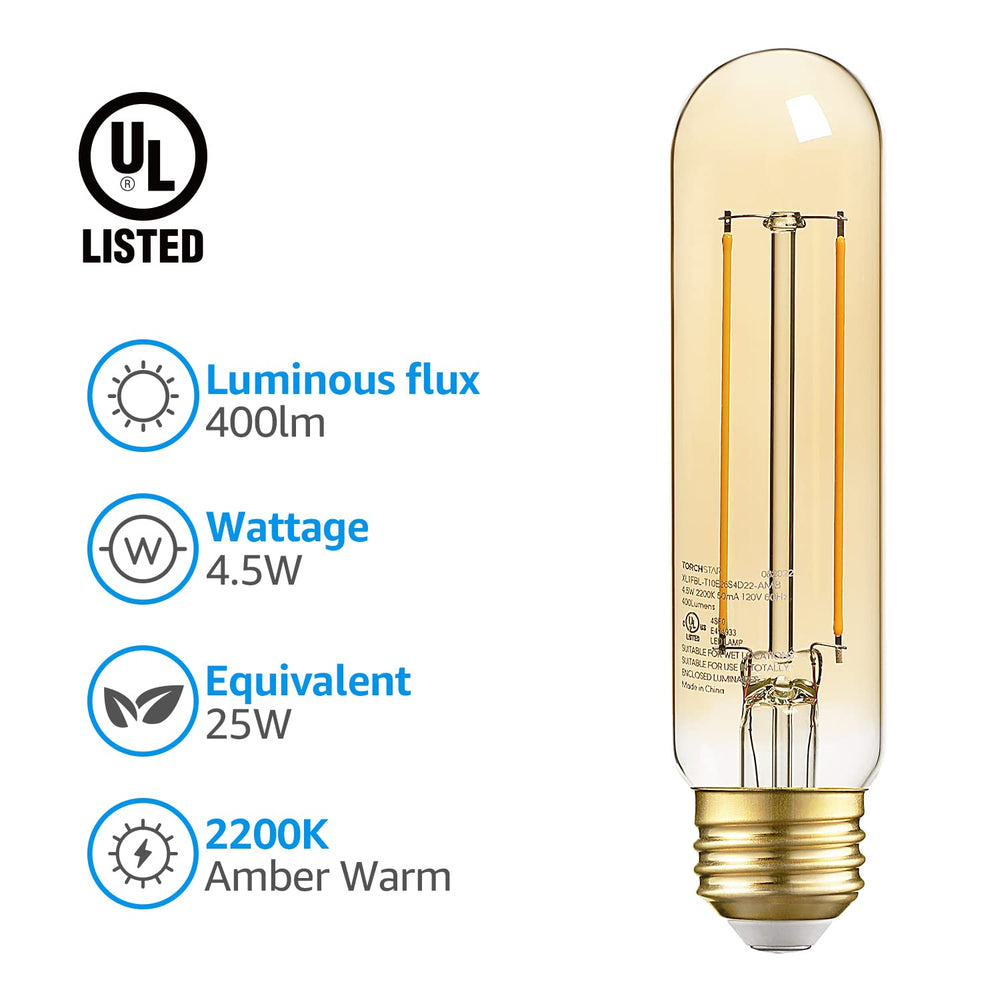 GoldenEra 4.5W T10 LED Vintage Bulbs- E26 Base - 2200K Amber Warm