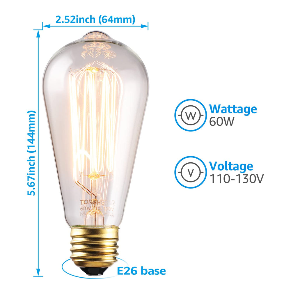CrystalEra Classic 60W ST64 Filament Vintage Bulbs - E26 Base - 2200K Amber Warm
