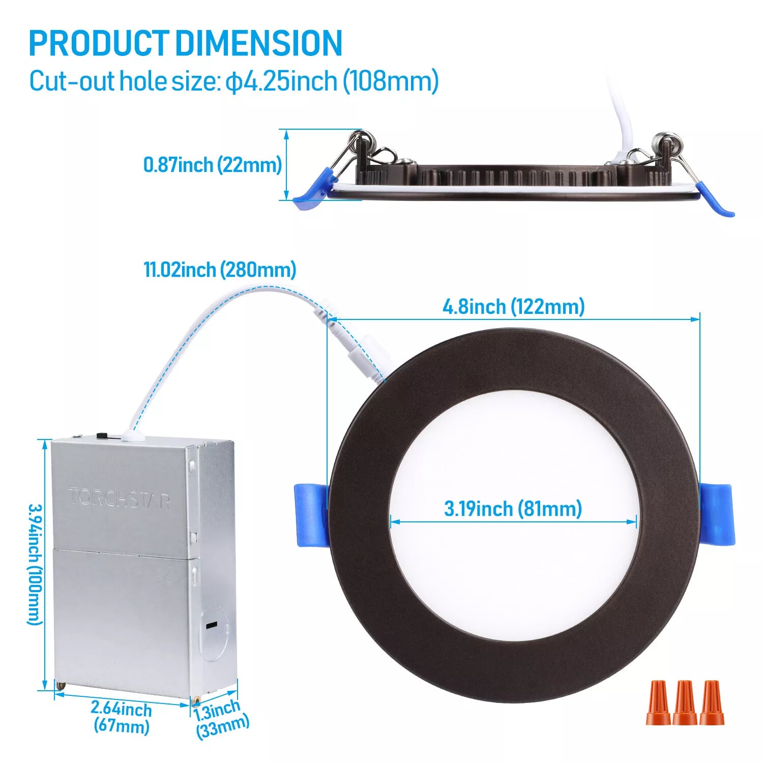 TORCHSTAR 4 Inch 5CCT Slim Recessed Lighting with J-Box
