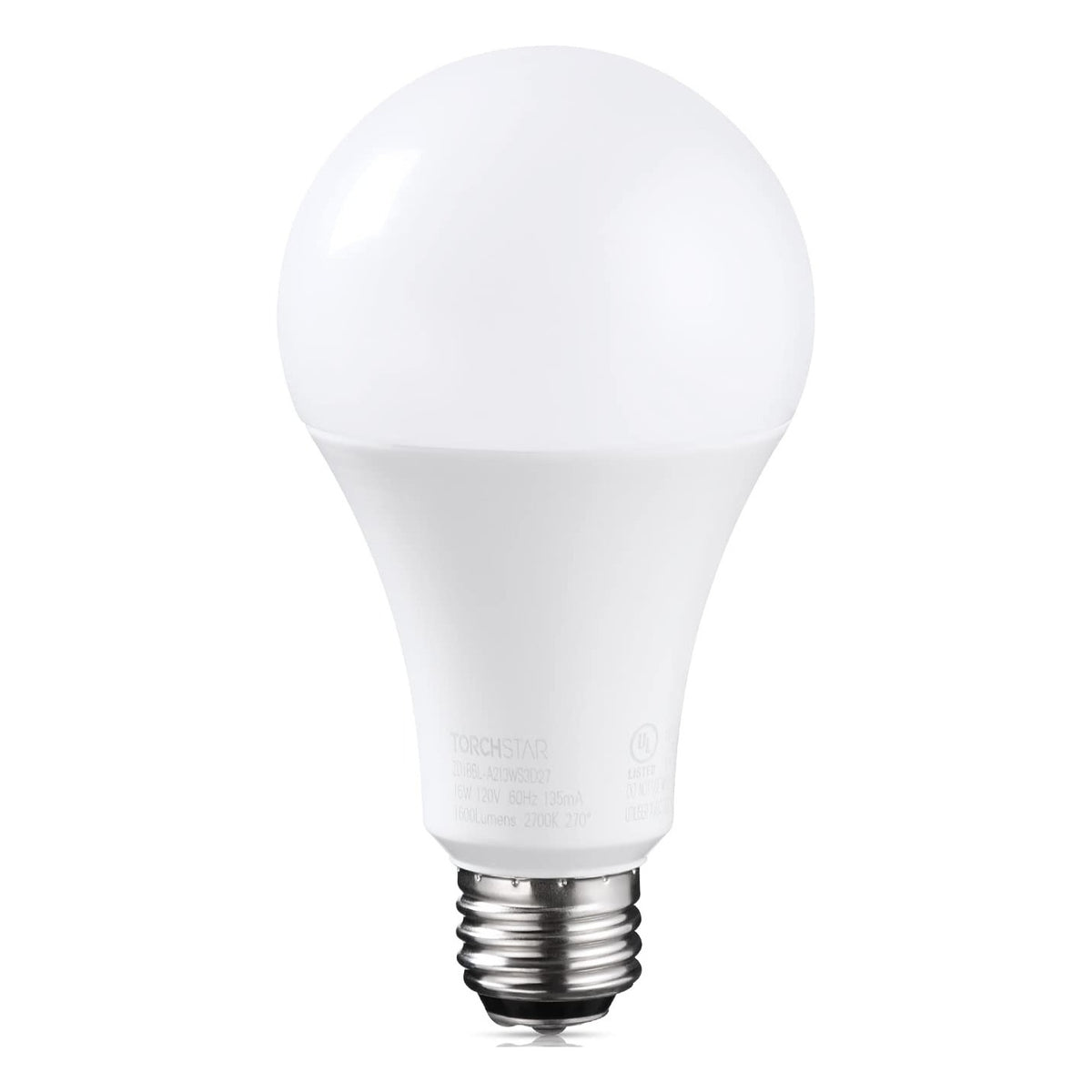 TORCHSTAR A21 Three-Way LED Light Bulb - E26 Base - 5W/10W/16W - 2700K Soft White