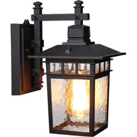TORCHSTAR 12 Inch Water Ripple Glass Lantern Dusk to Dawn Outdoor Wall Light - E26 Base - Black