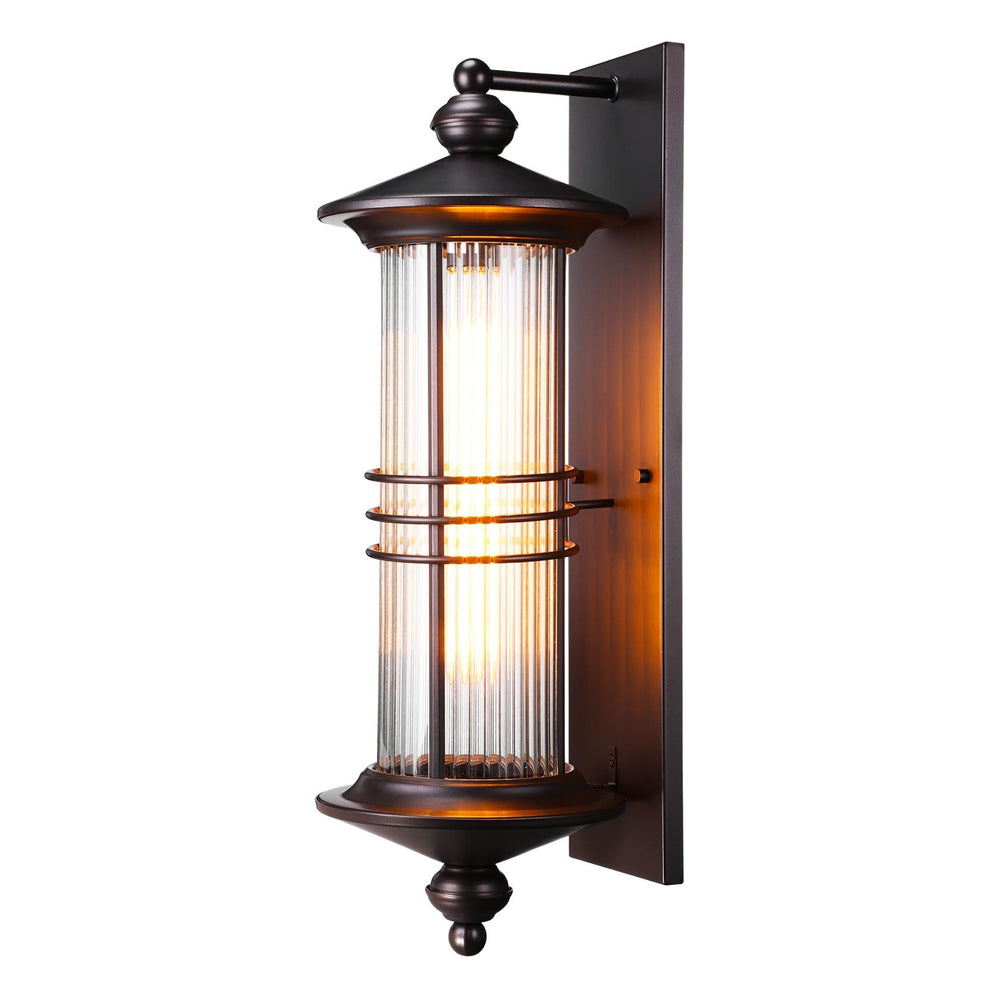 TORCHSTAR 23 Inch Three-Ring Ribbed Glass Lantern E26 Outdoor Wall Light - E26 Base - Oil Rubbed Bronze
