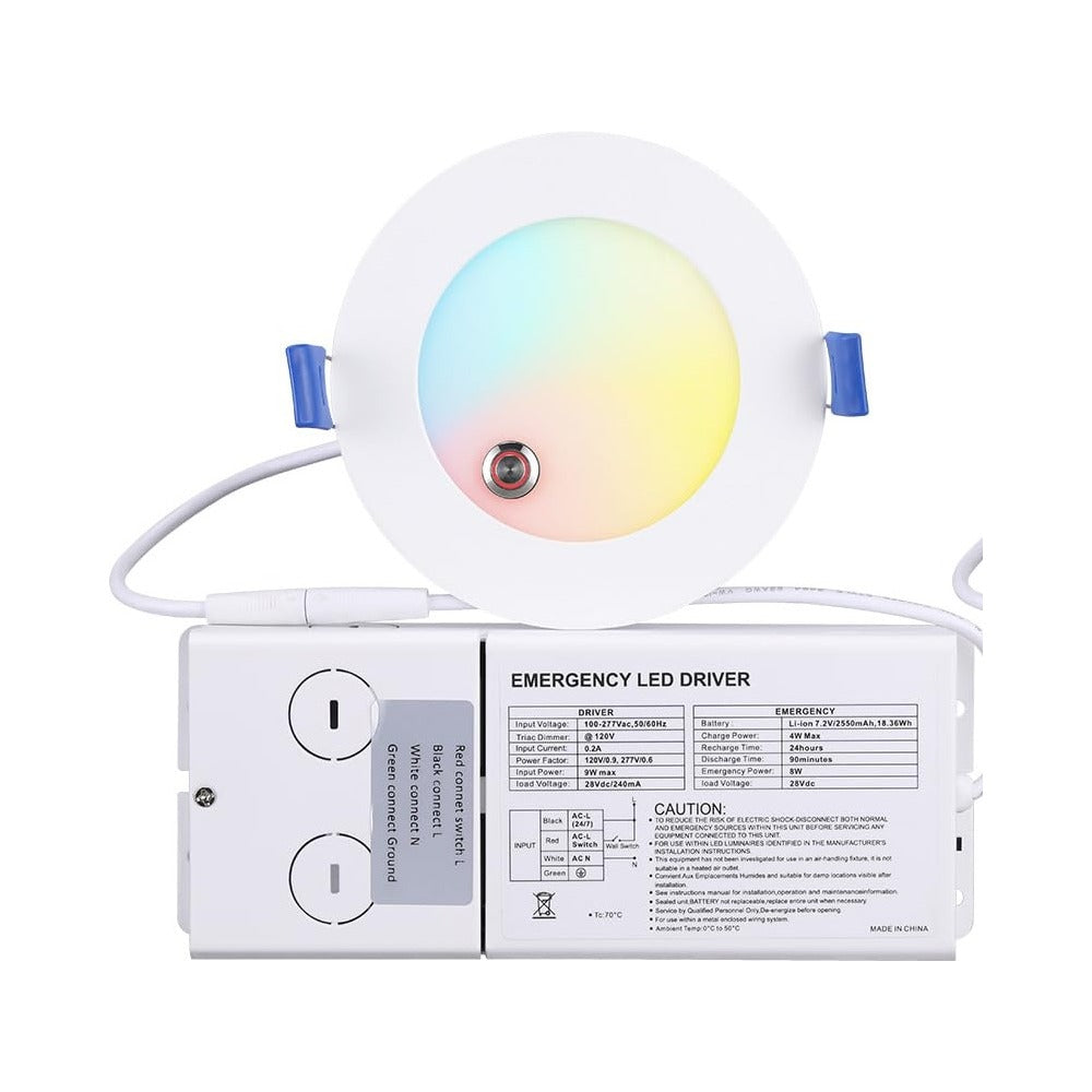TORCHSTAR 4-Inch Emergency LED Recessed Downlight with J-Box - 9W - 5CCT White