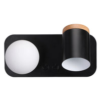 TORCHSTAR Dual-Light Plug-In Bedside Wall Sconce with Glass Globe & Adjustable Spotlight - Black