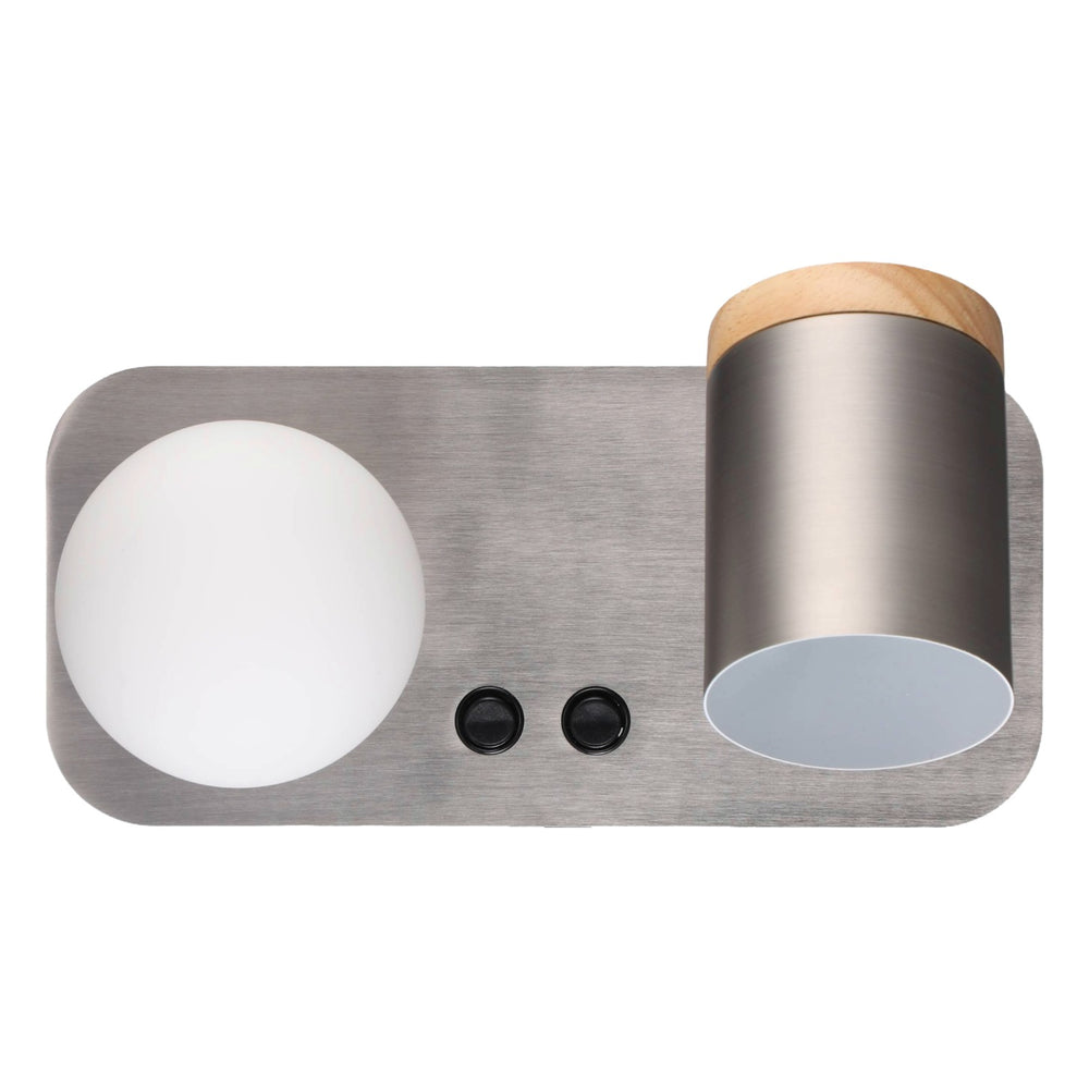 TORCHSTAR Dual-Light Plug-In Bedside Wall Sconce with Glass Globe & Adjustable Spotlight - Satin Nickel