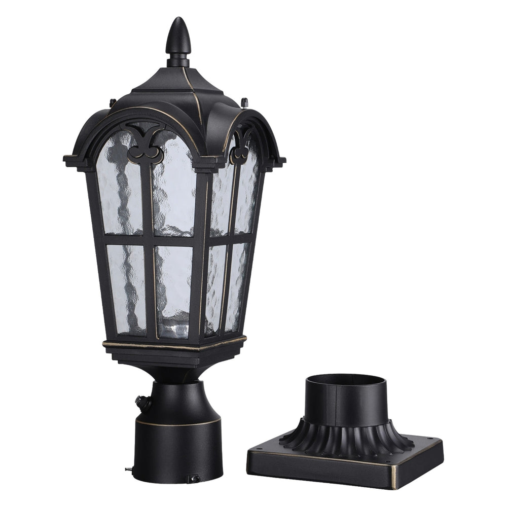 TORCHSTAR 17 Inch Dusk to Dawn Outdoor Post Light - Water Ripple Glass - Black & Gold