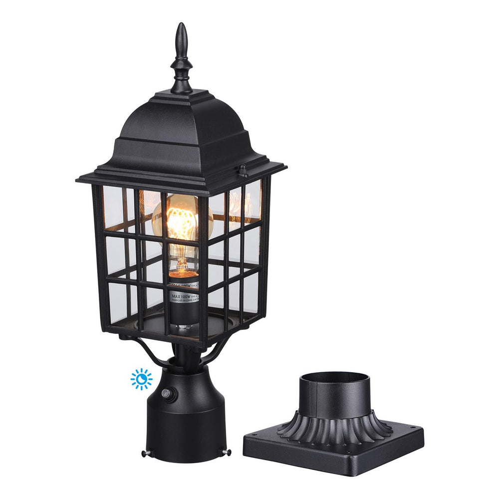 TORCHSTAR 17 Inch Dusk to Dawn Outdoor Post Light - Grid Glass - Black
