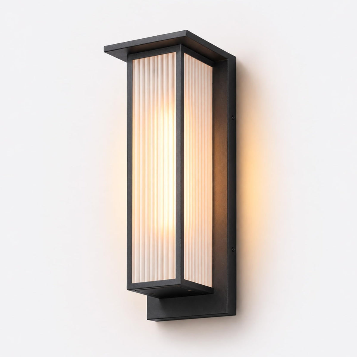 TORCHSTAR 20 Inch Rectangular Ribbed Glass E26 Outdoor Wall Light - E26 Base - Black