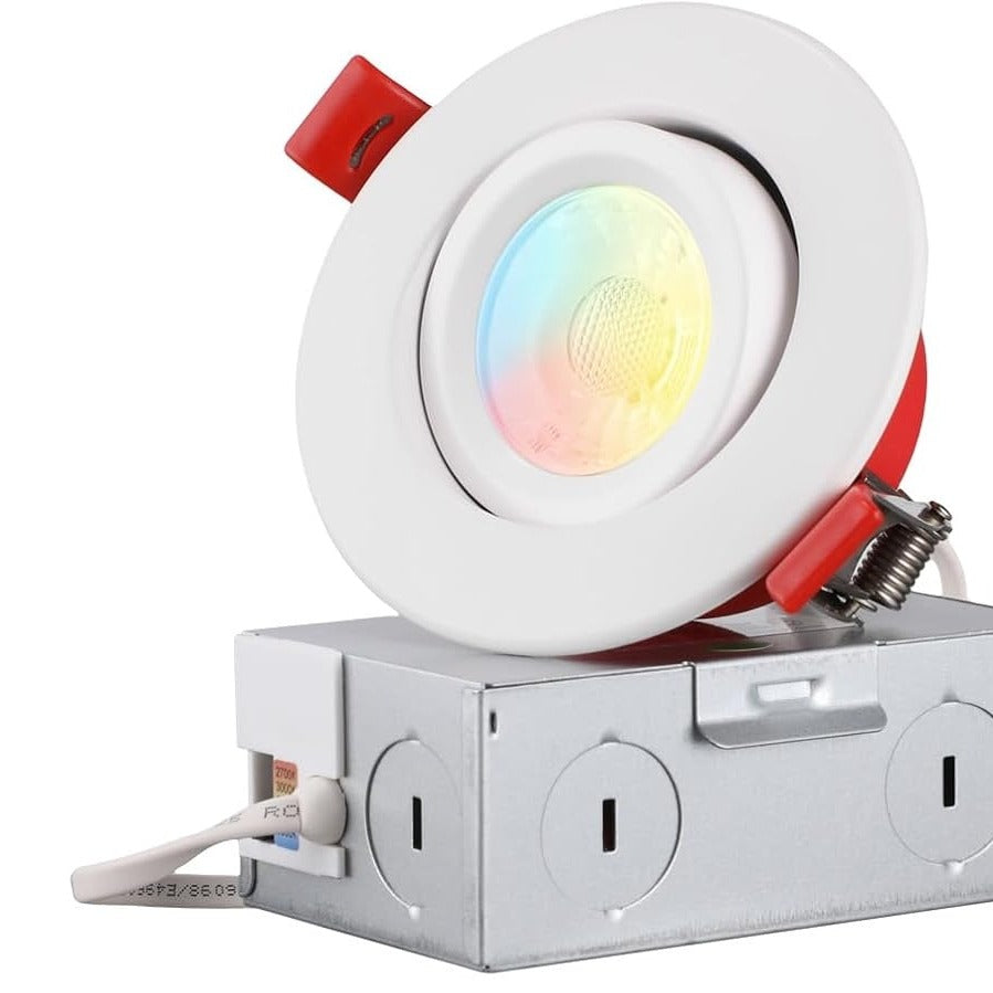TORCHSTAR 3-Inch Adjustable Gimbal 2-Hour Fire-Rated LED Recessed Light with J-Box - 7W - 5CCT White