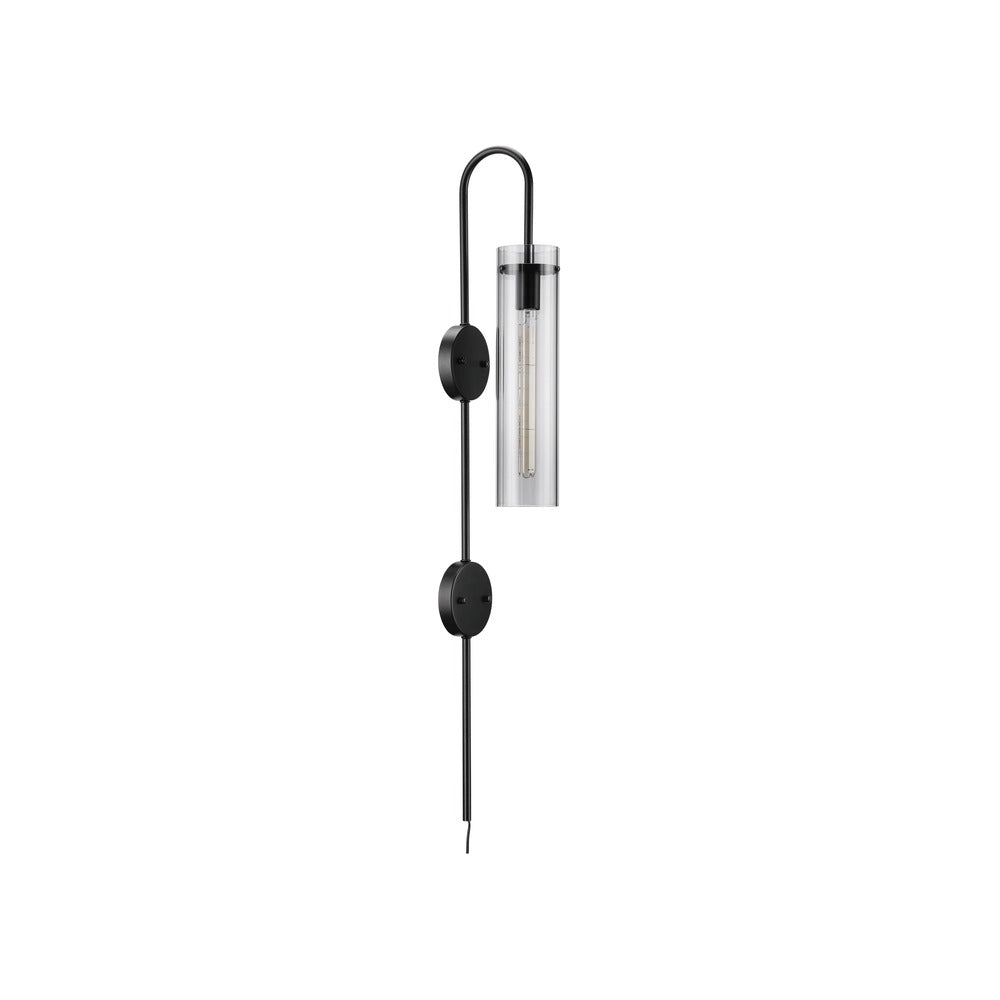 TORCHSTAR 41-Inch Plug-In E26 Wall Sconce with Dual Canopy - Smoke Gray Ribbed Glass / Black