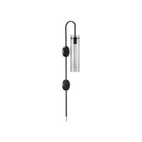 TORCHSTAR 41-Inch Plug-In E26 Wall Sconce with Dual Canopy - Smoke Gray Ribbed Glass / Black