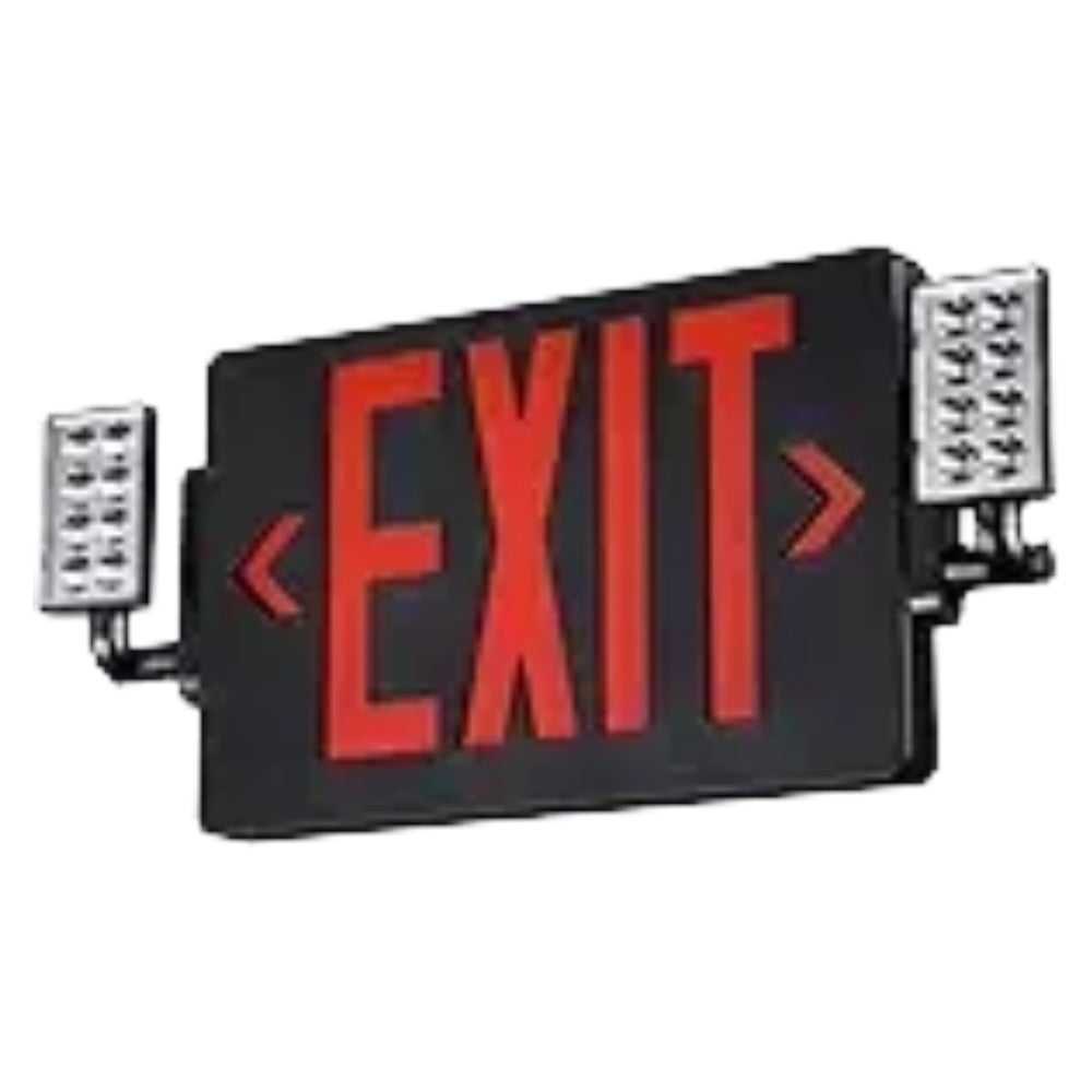 TORCHSTAR LED Exit Sign with Dual Emergency Lights - 2W - Red Letters - Black