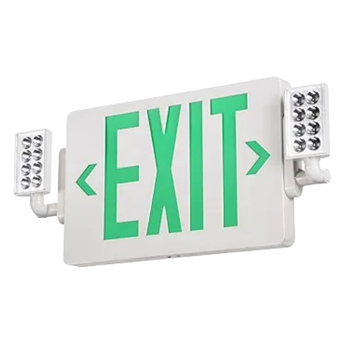 TORCHSTAR LED Exit Sign with Dual Emergency Lights - 2W - Green Letters - White