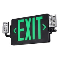TORCHSTAR LED Exit Sign with Dual Emergency Lights - 2W - Green Letters - Black