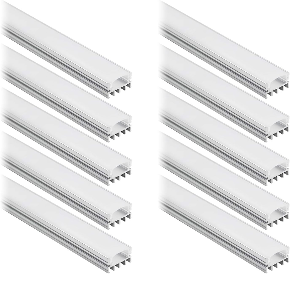 Shallow Flush Mount U-Shape Aluminum Channel for Strip Lights - 3.3ft in Oyster White - 10 Packs