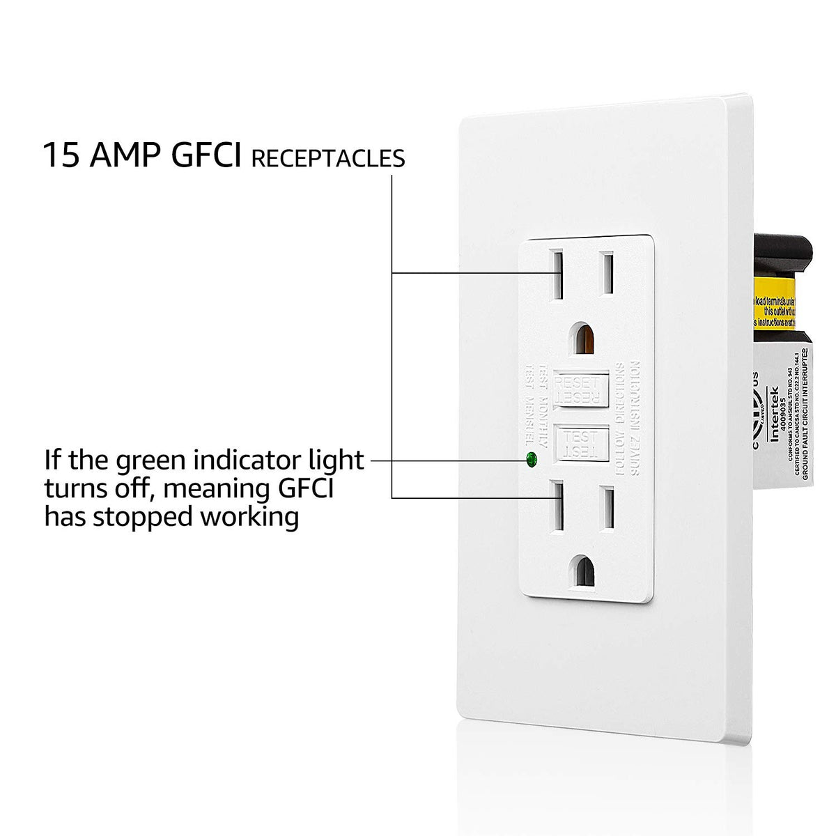 TORCHSTAR 15A GFCI Duplex Outlet with LED Indicator - 120V - White