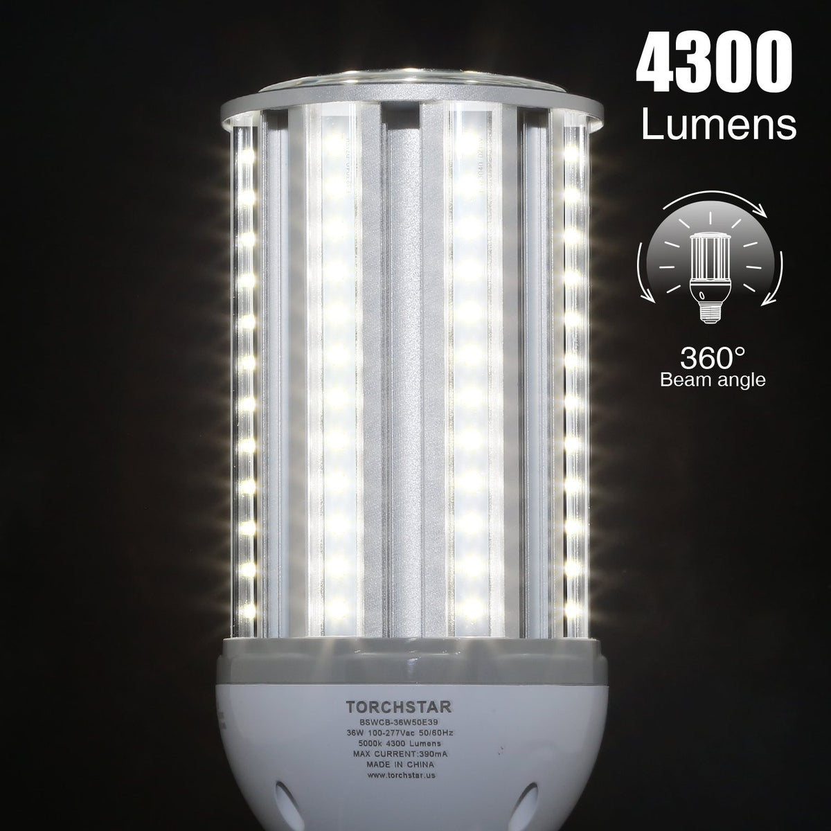 TORCHSTAR E39 LED Corn Bulb - 36W - 4300LM - 5000K Daylight