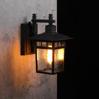 TORCHSTAR 12 Inch Water Ripple Glass Lantern Dusk to Dawn Outdoor Wall Light - E26 Base - Black