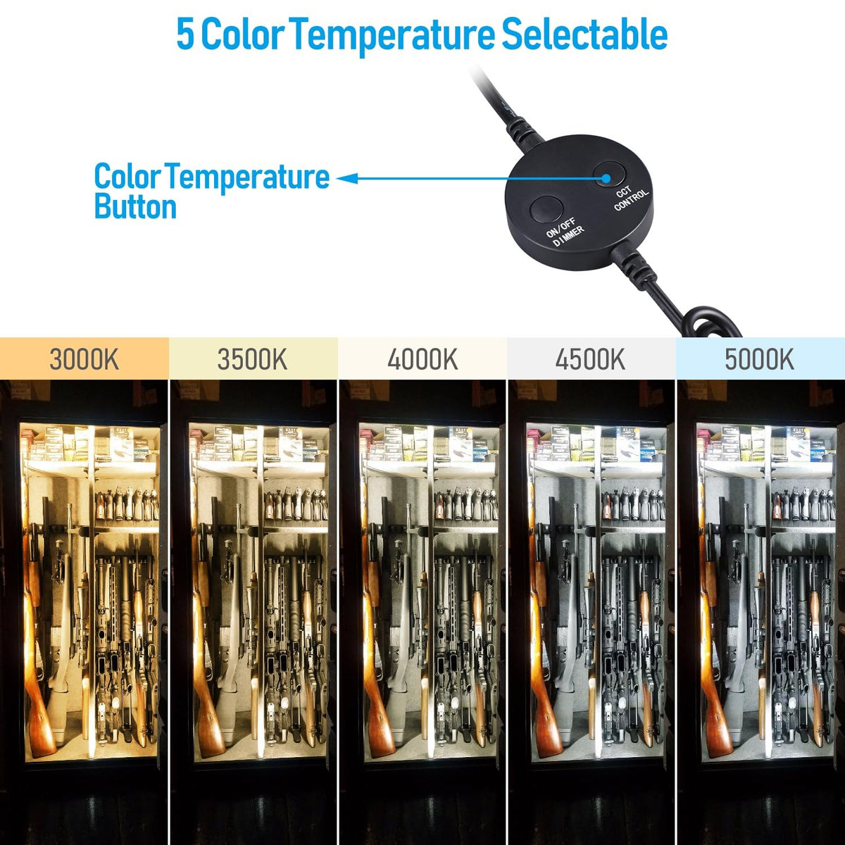 TORCHSTAR® VaultGuardian™ 6-Bar 12-Inch LED Gun Safe Lighting Kit - Rocker Switch - 5CCT