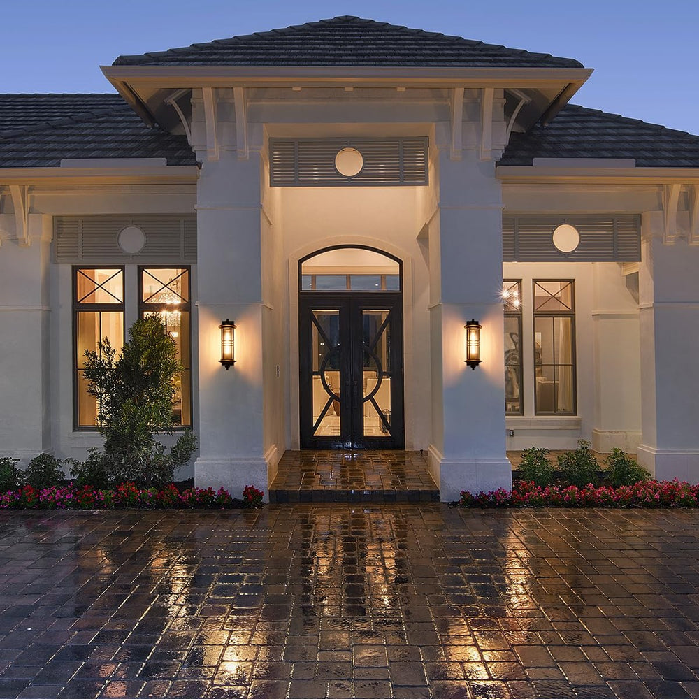 TORCHSTAR 23 Inch Three-Ring Ribbed Glass Lantern E26 Outdoor Wall Light - E26 Base - Oil Rubbed Bronze