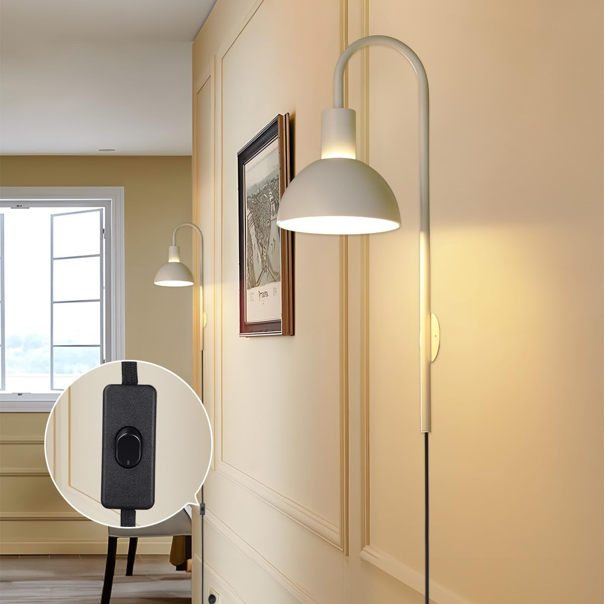 TORCHSTAR Plug-In E26 Wall Sconce with Curved Arm - Ivory