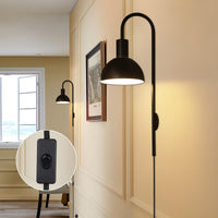TORCHSTAR Plug-In E26 Wall Sconce with Curved Arm - Black