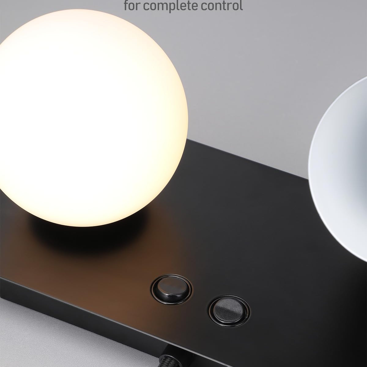 TORCHSTAR Dual-Light Plug-In Bedside Wall Sconce with Glass Globe & Adjustable Spotlight - Black