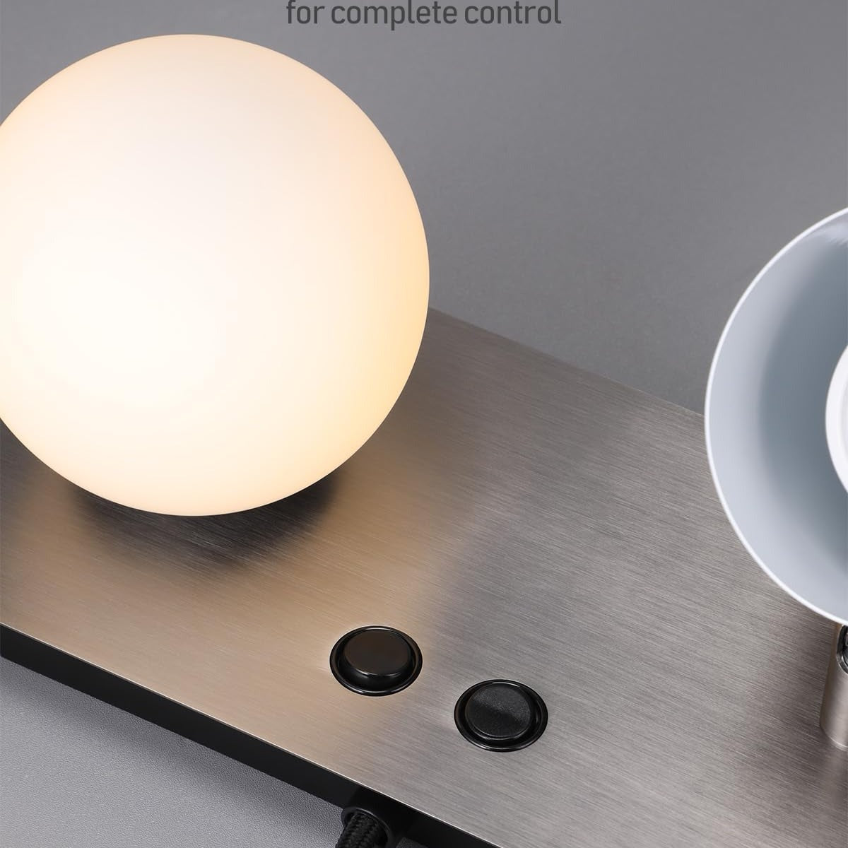 TORCHSTAR Dual-Light Plug-In Bedside Wall Sconce with Glass Globe & Adjustable Spotlight - Satin Nickel