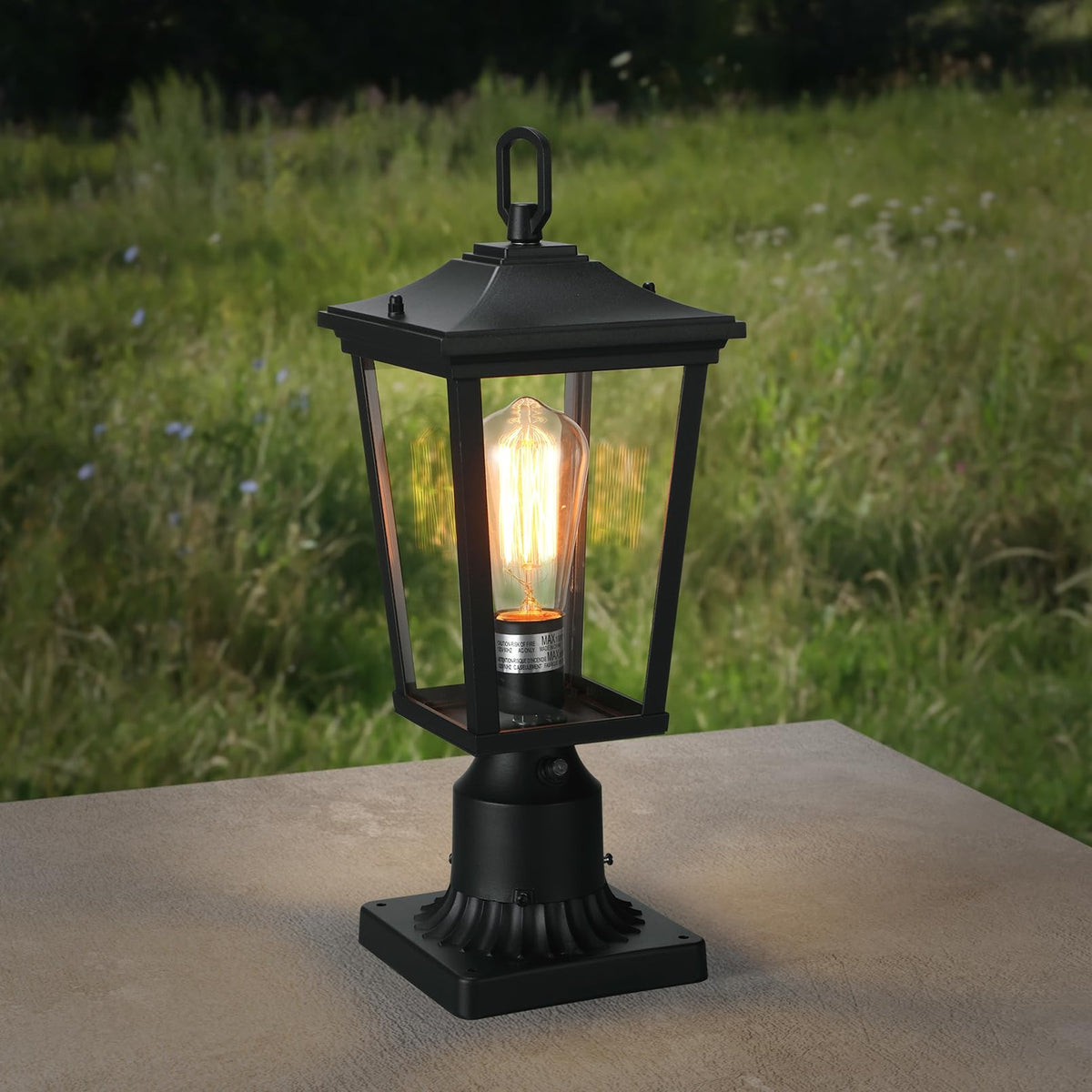 TORCHSTAR 17 Inch Dusk to Dawn Outdoor Post Light - Clear Glass - Black