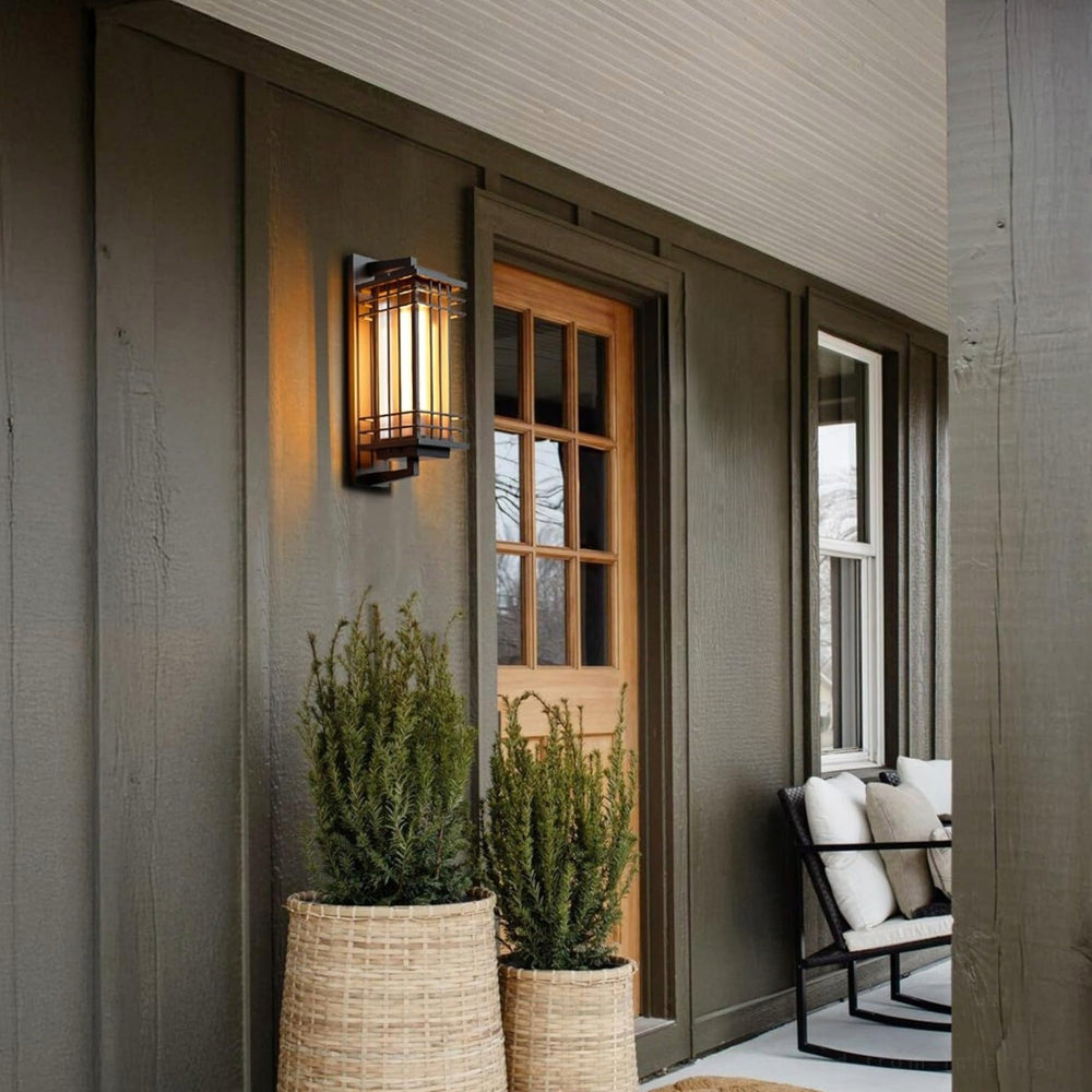 TORCHSTAR 20 Inch Craftsman Square Frame Frosted Glass E26 Outdoor Wall Light - E26 Base - Black