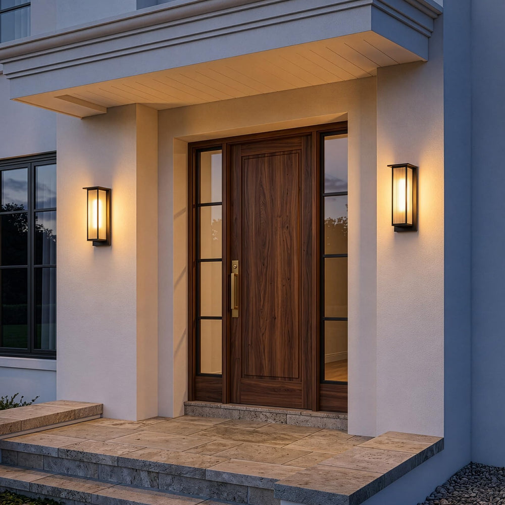 TORCHSTAR 20 Inch Rectangular Ribbed Glass E26 Outdoor Wall Light - E26 Base - Black
