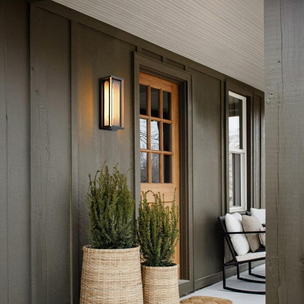 TORCHSTAR 16 Inch Rectangular Ribbed Acrylic E26 Outdoor Wall Light - E26 Base - Black