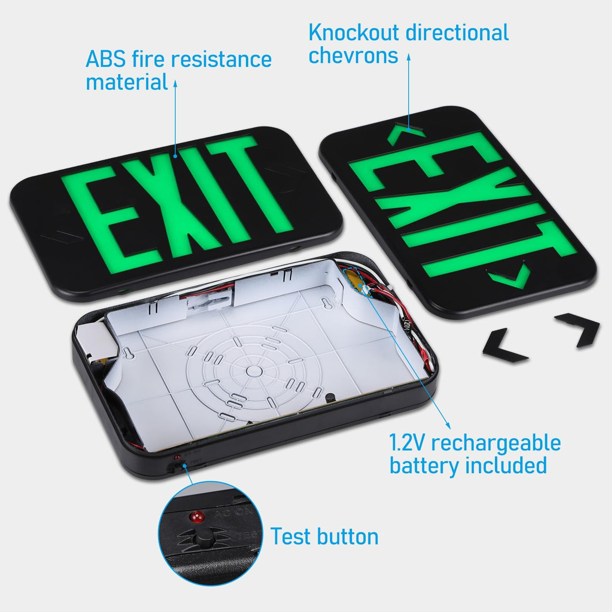 TORCHSTAR LED Exit Sign with Battery Backup - Green Letters - Black
