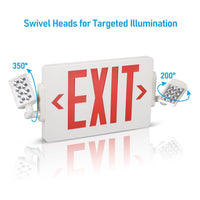 TORCHSTAR LED Exit Sign with Dual Emergency Lights - 2W - Red Letters - White