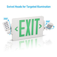 TORCHSTAR LED Exit Sign with Dual Emergency Lights - 2W - Green Letters - White