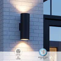 TORCHSTAR 8 Inch Round Cylinder E26 Up Down Outdoor Wall Light - E26 Base - Black
